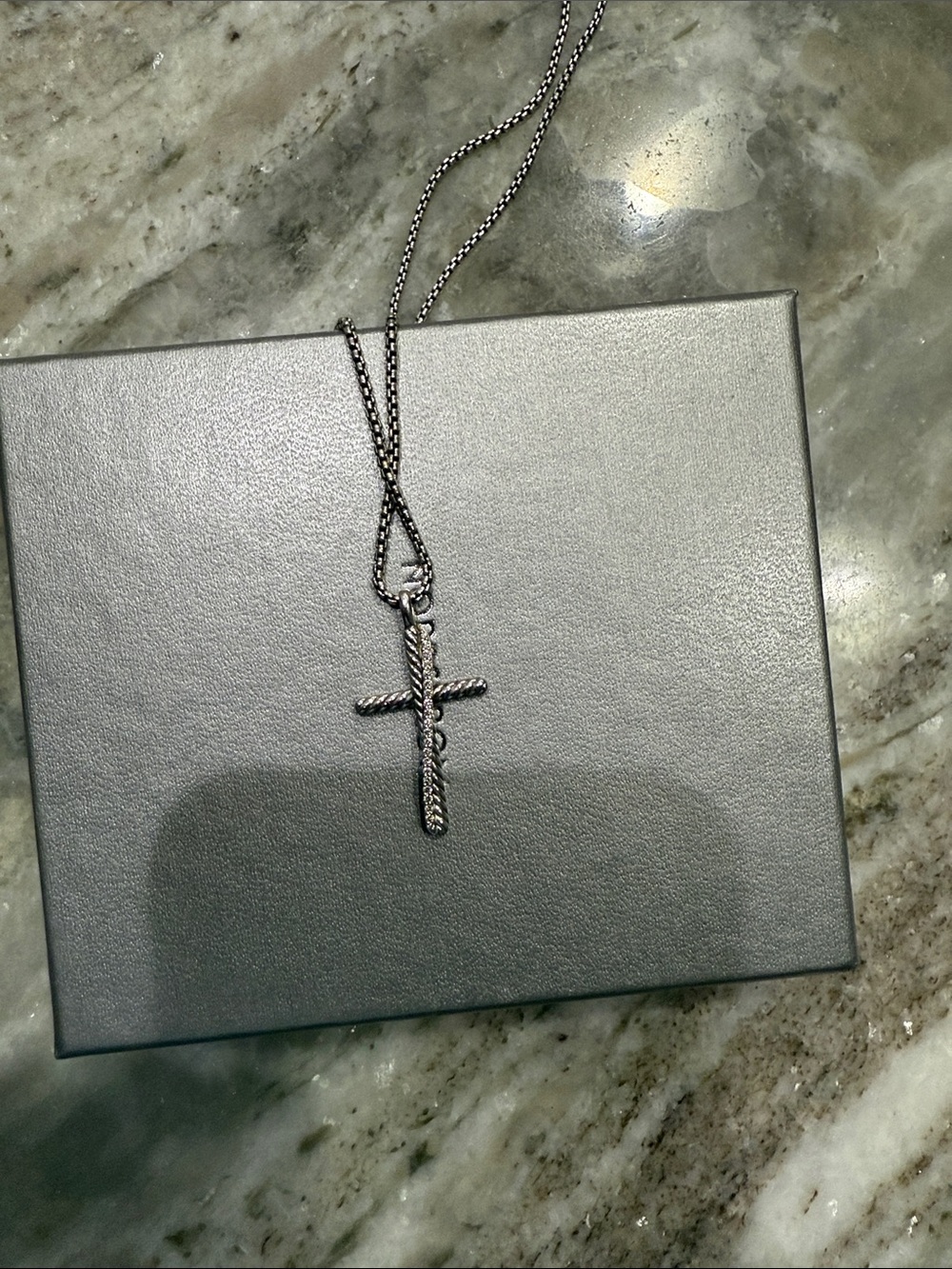 David Yurman Silver Cable Cross Pendant Necklace